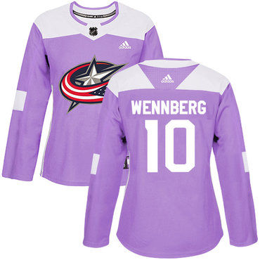 Adidas Blue Jackets #10 Alexander Wennberg Purple Authentic Fights Cancer Women's Stitched NHL Jersey