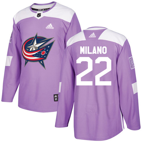 Adidas Blue Jackets #22 Sonny Milano Purple Authentic Fights Cancer Stitched Youth NHL Jersey