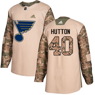 Adidas Blues #40 Carter Hutton Camo Authentic 2017 Veterans Day Stitched Youth NHL Jersey