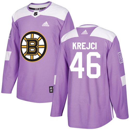 Adidas Bruins #46 David Krejci Purple Authentic Fights Cancer Youth Stitched NHL Jersey