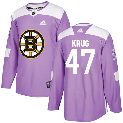 Adidas Bruins #47 Torey Krug Purple Authentic Fights Cancer Youth Stitched NHL Jersey