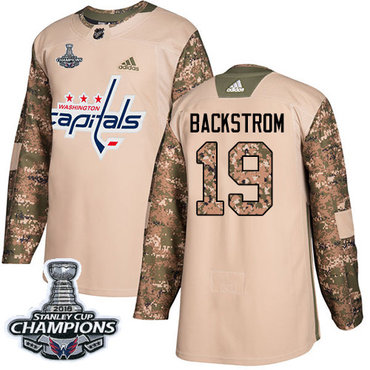 Adidas Capitals #19 Nicklas Backstrom Camo Authentic 2017 Veterans Day Stanley Cup Final Champions Stitched Youth NHL Jersey