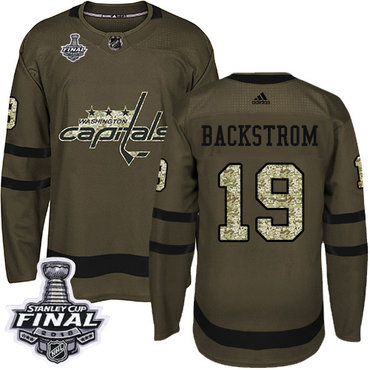 Adidas Capitals #19 Nicklas Backstrom Green Salute to Service 2018 Stanley Cup Final Stitched Youth NHL Jersey