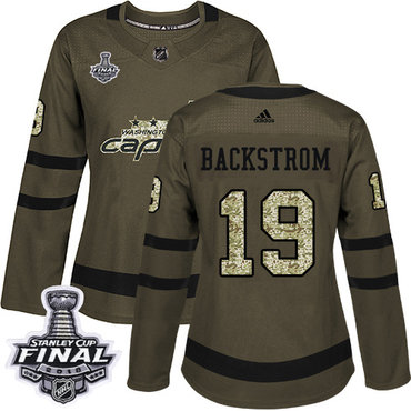 Adidas Capitals #19 Nicklas Backstrom Green Salute to Service 2018 Stanley Cup Final Women's Stitched NHL Jersey