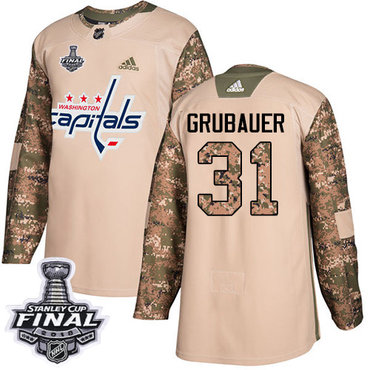 Adidas Capitals #31 Philipp Grubauer Camo Authentic 2017 Veterans Day 2018 Stanley Cup Final Stitched Youth NHL Jersey