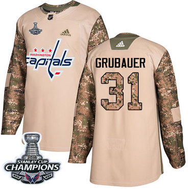 Adidas Capitals #31 Philipp Grubauer Camo Authentic 2017 Veterans Day Stanley Cup Final Champions Stitched Youth NHL Jersey
