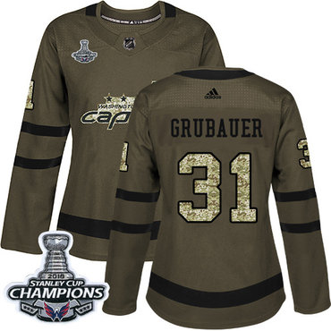 Adidas Capitals #31 Philipp Grubauer Green Salute to Service Stanley Cup Final Champions Women's Stitched NHL Jersey