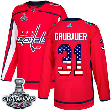 Adidas Capitals #31 Philipp Grubauer Red Home Authentic USA Flag Stanley Cup Final Champions Stitched Youth NHL Jersey