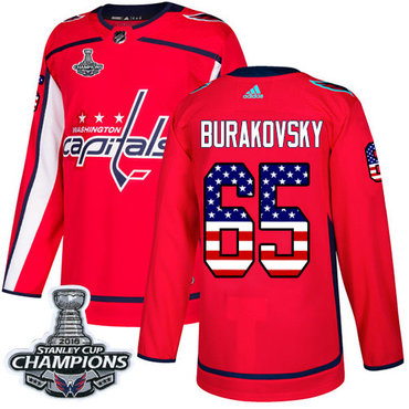 Adidas Capitals #65 Andre Burakovsky Red Home Authentic USA Flag Stanley Cup Final Champions Stitched NHL Jersey
