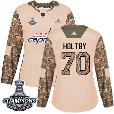 Adidas Capitals #70 Braden Holtby Camo Authentic 2017 Veterans Day Stanley Cup Final Champions Women's Stitched NHL Jersey