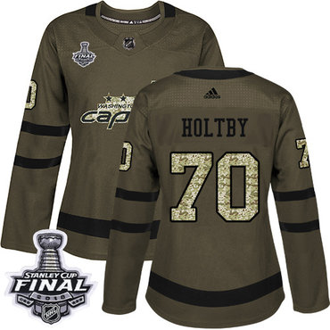 Adidas Capitals #70 Braden Holtby Green Salute to Service 2018 Stanley Cup Final Women's Stitched NHL Jersey