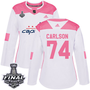 Adidas Capitals #74 John Carlson White Pink Authentic Fashion 2018 Stanley Cup Final Women's Stitched NHL Jersey