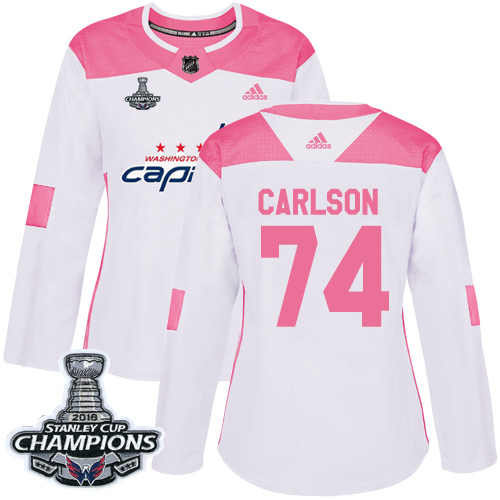 Adidas Capitals #74 John Carlson White Pink Authentic Fashion Stanley Cup Final Champions Women's Stitched NHL Jersey