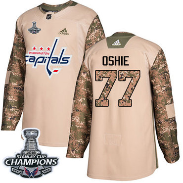 Adidas Capitals #77 T.J. Oshie Camo Authentic 2017 Veterans Day Stanley Cup Final Champions Stitched Youth NHL Jersey