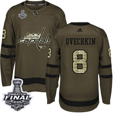 Adidas Capitals #8 Alex Ovechkin Green Salute to Service 2018 Stanley Cup Final Stitched Youth NHL Jersey