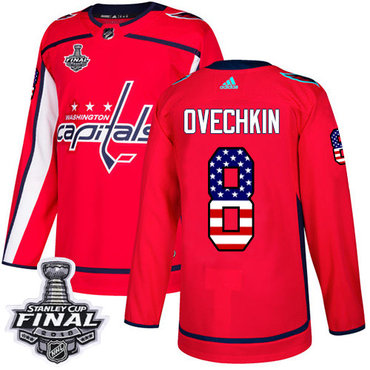 Adidas Capitals #8 Alex Ovechkin Red Home Authentic USA Flag 2018 Stanley Cup Final Stitched Youth NHL Jersey