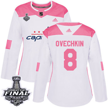 Adidas Capitals #8 Alex Ovechkin White Pink Authentic Fashion 2018 Stanley Cup Final Women's Stitched NHL Jersey