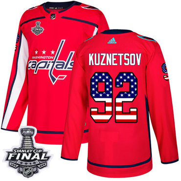 Adidas Capitals #92 Evgeny Kuznetsov Red Home Authentic USA Flag 2018 Stanley Cup Final Stitched Youth NHL Jersey
