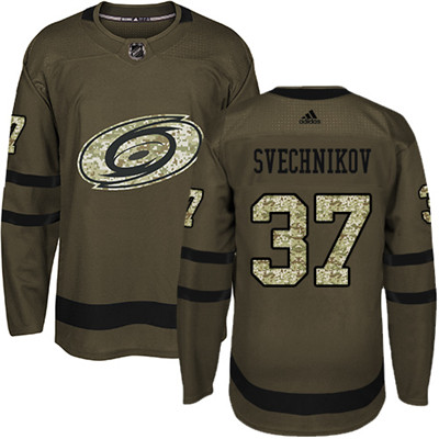 Adidas Hurricanes #37 Andrei Svechnikov Green Salute to Service Stitched Youth NHL Jersey