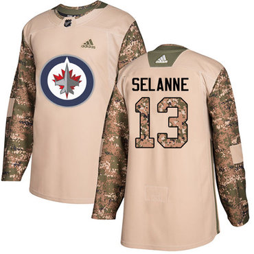 Adidas Jets #13 Teemu Selanne Camo Authentic 2017 Veterans Day Stitched Youth NHL Jersey
