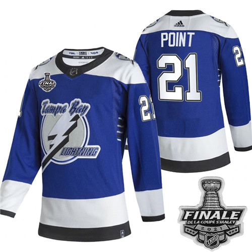Adidas Lightning #21 Brayden Point Blue Road Authentic Youth 2021 NHL Stanley Cup Final Patch Jersey