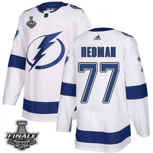 Adidas Lightning #77 Victor Hedman White Road Authentic Youth 2021 NHL Stanley Cup Final Patch Jersey