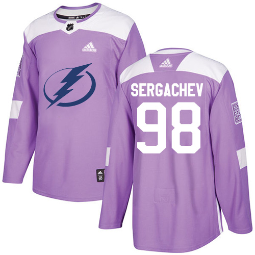 Adidas Lightning #98 Mikhail Sergachev Purple Authentic Fights Cancer Stitched Youth NHL Jersey