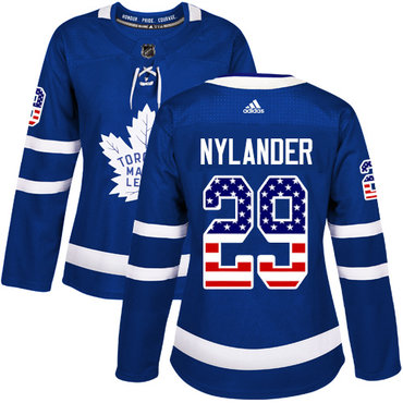 Adidas Maple Leafs #29 William Nylander Blue Home Authentic USA Flag Women's Stitched NHL Jersey