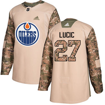 Adidas Oilers #27 Milan Lucic Camo Authentic 2017 Veterans Day Stitched Youth NHL Jersey