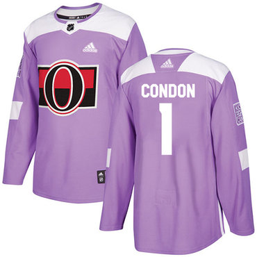 Adidas Senators #1 Mike Condon Purple Authentic Fights Cancer Stitched Youth NHL Jersey