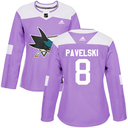 Adidas Sharks #8 Joe Pavelski Purple Authentic Fights Cancer Women's Stitched NHL Jersey