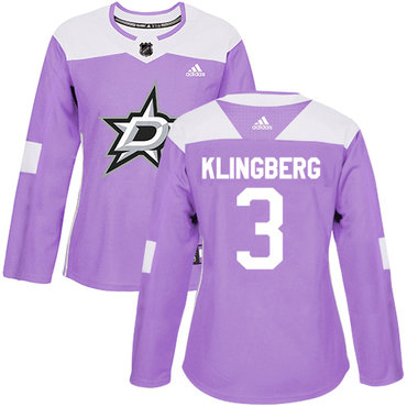 Adidas Stars #3 John Klingberg Purple Authentic Fights Cancer Women's Stitched NHL Jersey