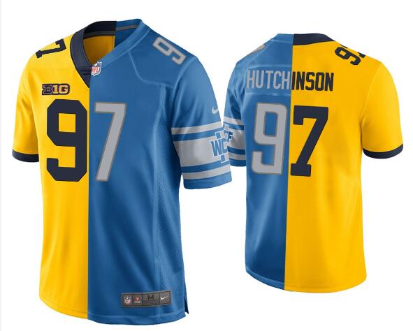 Aidan Hutchinson Detroit Lions Blue Maize 2022 NFL Draft Split Game Jersey