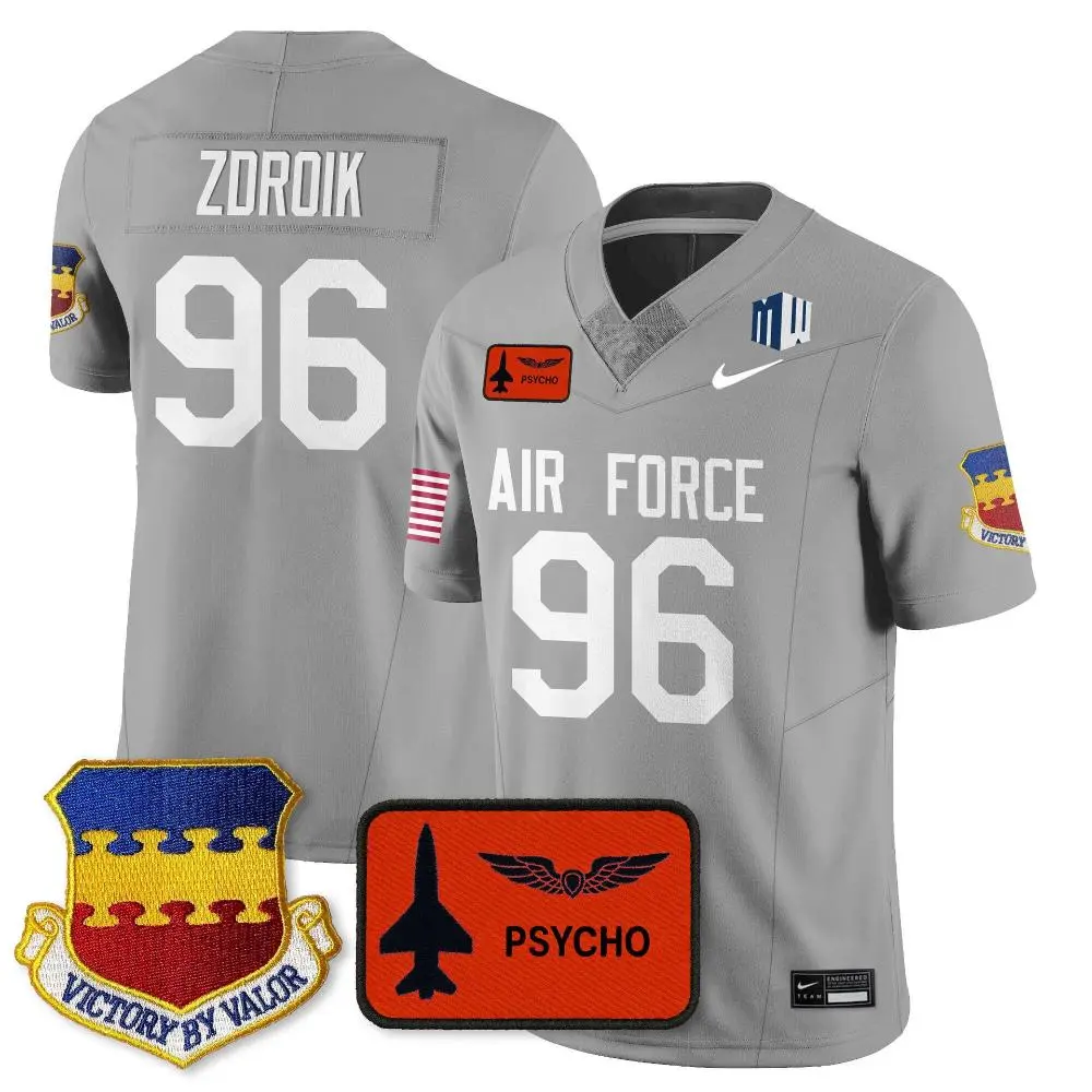 Air Force Falcons #96 Payton Zdroik Nike Gray APLS Fighting Falcon Collection Football Game Jersey 