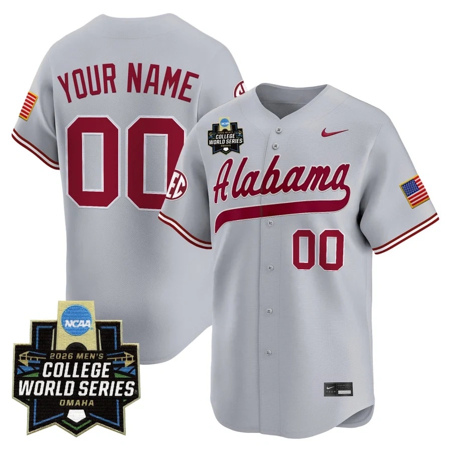 Alabama Crimson Tide 2026 World Series Vapor Premier Limited Custom Jersey GRAY