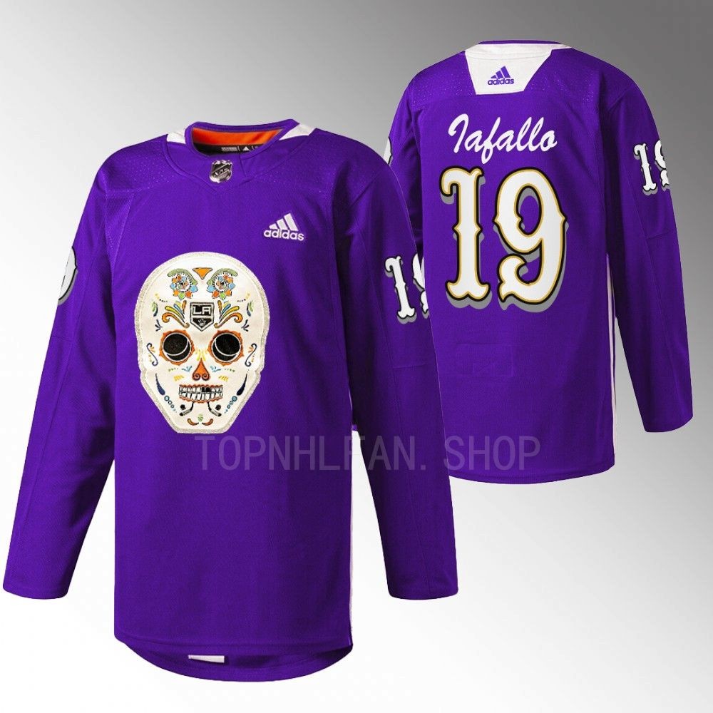 Alex Iafallo LA Kings Dia De Los Metros Night Jersey Purple Sugar Skull warmup