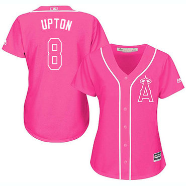 Angels #8 Justin Upton Pink Fashion Women's Stitched MLB Jersey