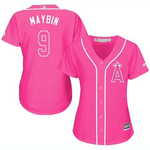 Angels #9 Cameron Maybin Pink Fashion Women's Stitched MLB Jersey