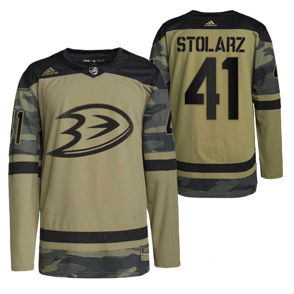 Anthony Stolarz Ducks Military Appreciation Jersey Camo Authentic Practice