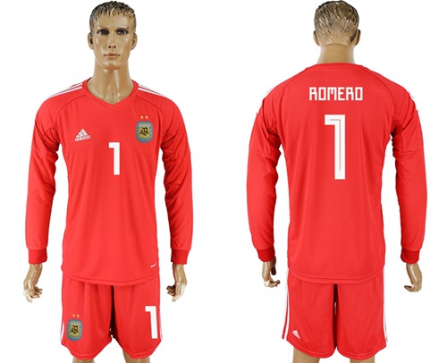 Argentina #1 Romero Red 2018 FIFA World Cup Long Sleeves Goalkeeper Soccer Country Jersey