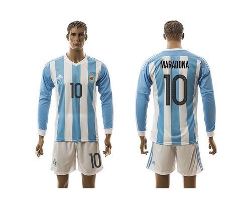 Argentina #10 Maradona Home Long Sleeves Soccer Country Jersey