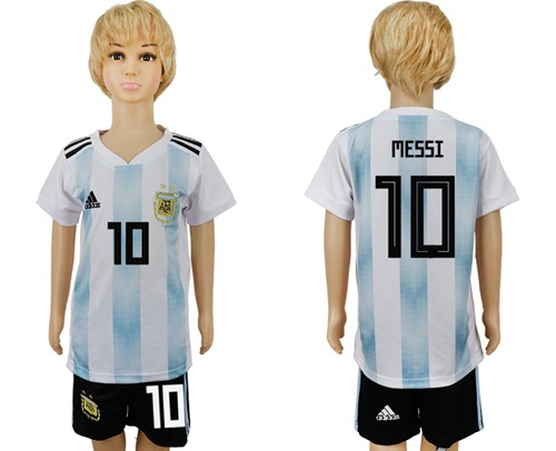 Argentina #10 Messi Home Kid Soccer Country Jersey