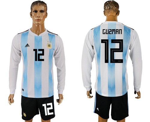 Argentina #12 Guzman 2018 FIFA World Cup Home Long Sleeves Soccer Country Jersey