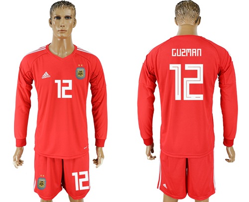 Argentina #12 Guzman Red 2018 FIFA World Cup Long Sleeves Goalkeeper Soccer Country Jersey