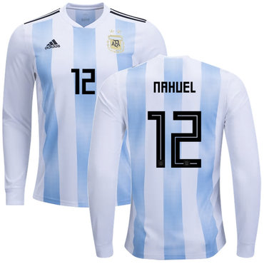 Argentina #12 Nahuel Home Long Sleeves Kid Soccer Country Jersey