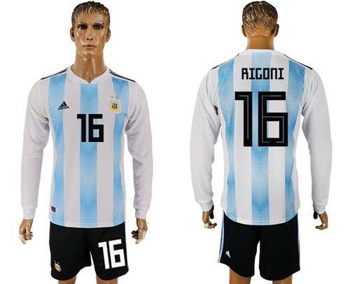 Argentina #16 Rigoni 2018 FIFA World Cup Home Long Sleeves Soccer Country Jersey