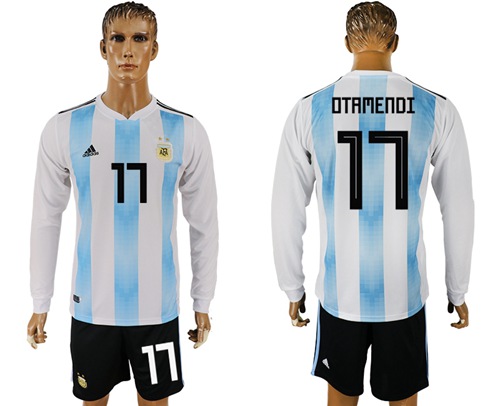Argentina #17 Otamendi 2018 FIFA World Cup Home Long Sleeves Soccer Country Jersey