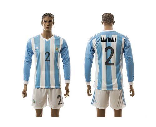 Argentina #2 Maydana Home Long Sleeves Soccer Country Jersey