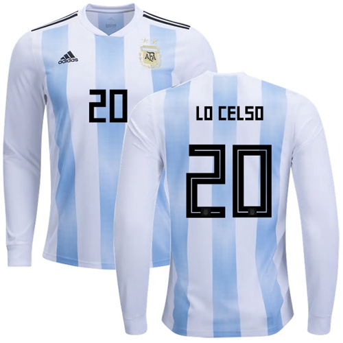 Argentina #20 Lo Celso 2018 FIFA World Cup Home Long Sleeves Soccer Country Jersey