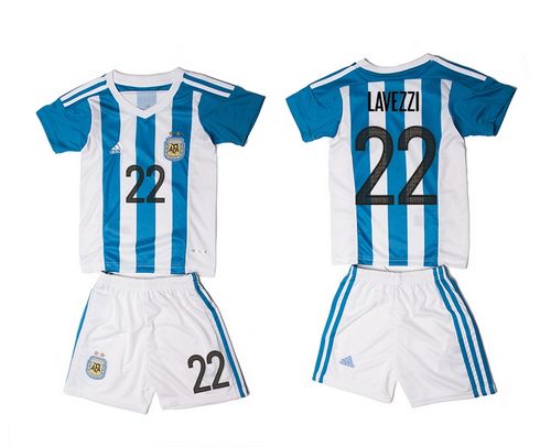 Argentina #22 Lavezzi Home Kid Soccer Country Jersey